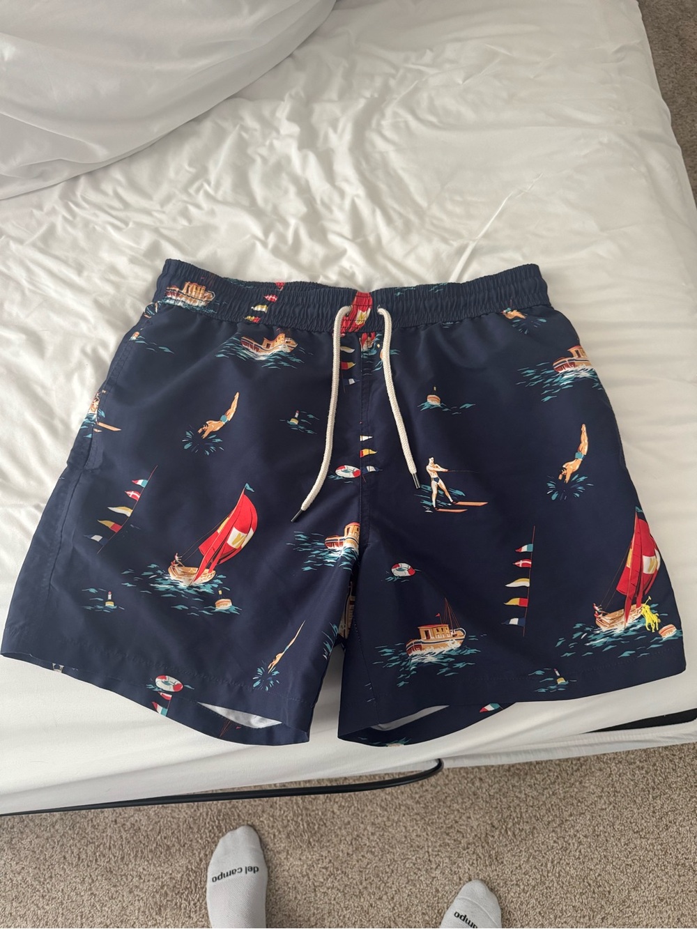Men's Polo Ralph Lauren Navy Sailboat Print Swim Trunks